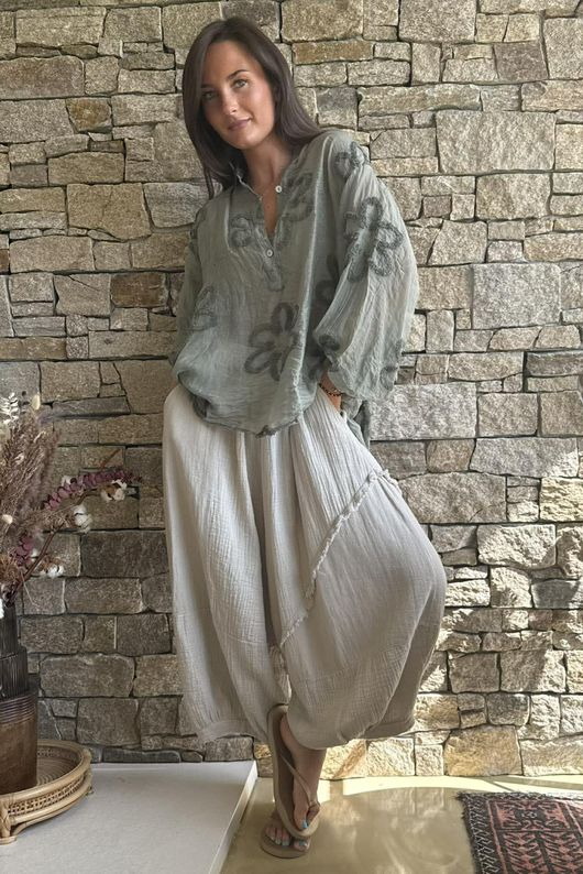 Sabo Boucle Flower Blouse Khaki